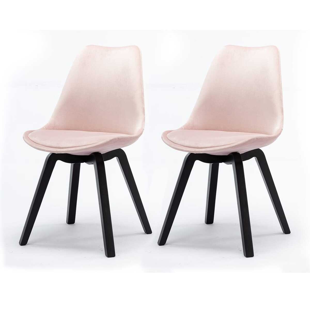 Dining chair velvet pink black (set of 2)